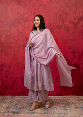 Lavender Embroidered Floral Chanderi Kurta with Palazzo & Dupatta-P1363LAVENDER